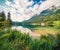 Incredible summer scene of Hintersee lake. Sunny morning view of Bavarian Alps on the Austrian border, Germany, Europe. Beauty of