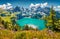 Incredible summer view of unique Oeschinensee Lake.
