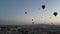 Incredible sunrise and balloons over the hills in Cappadocia. The view from the drone.