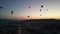 Incredible sunrise and balloons over the hills in Cappadocia. The view from the drone.