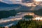 Incredible sunrise over Lake Bled at spring morning, Slovenia