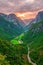 Incredible sunrise over Naeroydalen valley from Stalheim, Norway