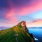Incredible sunset landscape with Kallur lighthouse