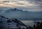 Incredible sunset view from rigi into swiss snowy alps