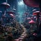 Incredible, surreal, highly detailed fantasy psychedelic landscape of giant mushrooms, fantasy, wonder, dreams and consciousness