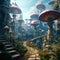 Incredible, surreal, highly detailed fantasy psychedelic landscape of giant mushrooms, fantasy, wonder, dreams and consciousness