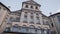 Incredible view of central tower with large balcony of restored Nesvizh castle.