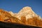 Incredible view of yellow trees illuminated by the rising sun. Alta Badia, Dolomite Alps, Italy