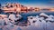 Incredible winter cityscape of Reine town, Norway, Europe.