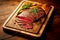 Incredibly delicious hot steak of weak roasting on wooden board with sauce