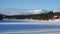 Indalsalven river and Areskutan mountain from Undersaker town in winter in Jamtland in Sweden