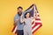 Independence day holiday. Independence is happiness. Father bearded hipster and cute little daughter with USA flag. How