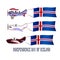 Independence Day of Icelandic, set with three planes and national flags on an isolated background