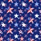 Independence day seamless pattern. Watercolor memorial day background with hand painted red, white and blue stars