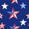 Independence day seamless pattern. Watercolor memorial day background with hand painted red, white and blue stars. Colors of US