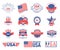 Independence day usa. American flag, patriots celebrate freedom. Patriotic national celebration badges. United states