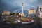 Independence Monument Column at Independence Square with a beautiful double rainbow - Kiev, Ukraine