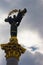 Independence monument in Kiev, Ukraine. This is a statue of an angel, made of copper, and gold plated, standing on a tall pillar,