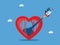 Independent mind concept. Group of businessmen riding a rocket flying out of the heart