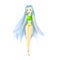 Independent young girl with blue hair in a swimsuit, character,