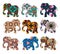 India. Beautiful elephants on white background. Vector set.