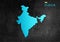 INDIA BLUE MAP ISOLATED ON BLACK TEXTURED BACKGROUND INDIA MAP