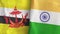 India and Brunei two flags textile cloth 3D rendering