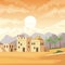 India buildings in the desert scenery cartoon