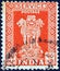 INDIA - CIRCA 1957: A stamp printed in India shows four Indian lions capital of Ashoka Pillar, circa 1957.