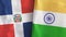 India and Dominican Republic two flags textile cloth 3D rendering