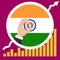 India economic growth graph on the background of the flag and hand with a indian rupee coin