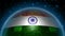 India flag strung on planet Earth. Abstraction of a globe with the contours of the continents.