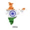 India flag watercolor painting design . Country map shape . Sports team and independence day concept  15 August 1947  . Vector