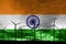 India flag wind farm at sunset, sustainable development, renewable energy