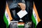 India flags, hand dropping voting card - election concept
