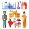 India flat vector icons with national landmarks for traveling concept