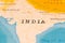 India in Focus on a Tilted World Map.