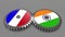 India and France Country Flags with Mechanical Gears Representing economy cooperation, strong ties