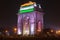 India Gate in national flag colors, night illumination, New Dehli