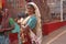 India, GOA, January 28, 2018. Poor woman with a baby in her arms. The woman is a beggar. Poverty in India