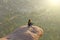 India. Hampi - February 2, 2018. A girl in a lotus position sits