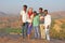 India, Hampi, January 31, 2018. Men Hindus are photographed with a European girl with fair skin and blond hair. Andjaneya Hill,