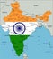 India highly detailed political map with national flag.