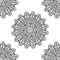 India inspired mandala design seamless pattern template in black and white. Vector illustration
