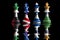 India, israel, us and United Arab Emirates flags paint over on chess king. 3D illustration. 2nd quad group