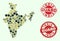 India Map Composition with Camo Military Circle Elements with Distress Guard Stamps
