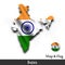 India map and flag . Waving textile design . Dot world map background . Vector