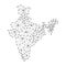 India map of polygonal mosaic lines, rays, dots vector illustration.