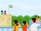 India National Festival Celebration Background With Indian People Saluting Flag At Their Roof