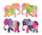 India. Patchwork. Beautiful elephants on white background.